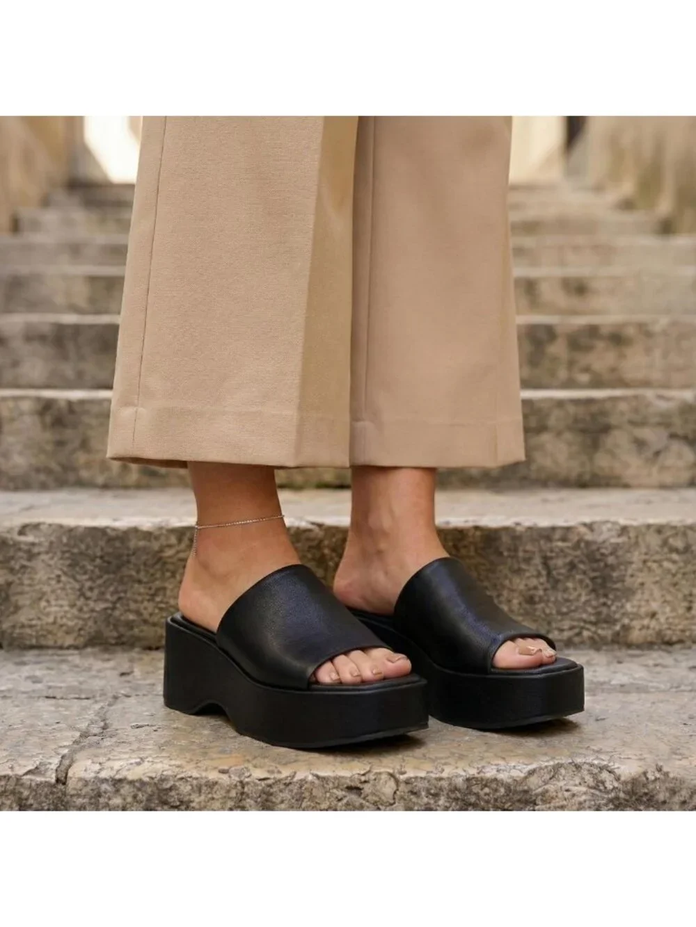 Stylish Women's Platform Sandals - Slip-On Wedge Slides with Memory Foam Comfort